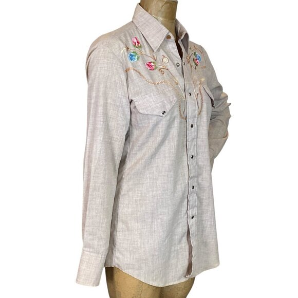 VTG Sears Western Shirt Pearl Snap Flower Chainstitch 70s Cowboy Rodeo S #204B - Picture 4 of 7